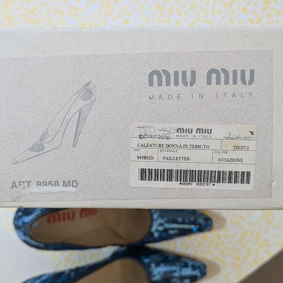 Miu Miu Vintage Y2K Blue Sequin High Heel Pumps 37 - Picture 8 of 8